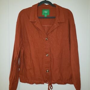 Dip Rust Orange Light Button-up Jacket Size L NWOT Linen Cotton Blend Fall Boho